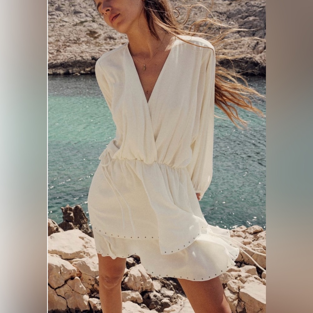 Zara Studded Mini Dress Cream XXL